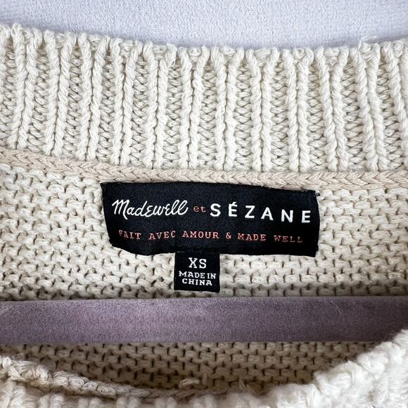 Madewell X Sezane Cream Knit Cotton & Linen Mix Crewneck Sweater Size XS - Picture 4 of 4
